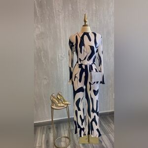 Stylish Long Sleeve Navy and White Dress